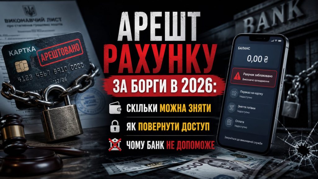 Арешт банківського рахунку за борги в Україні 2026 — ліміт 17 294 грн, права боржника, Закон №4833-IX