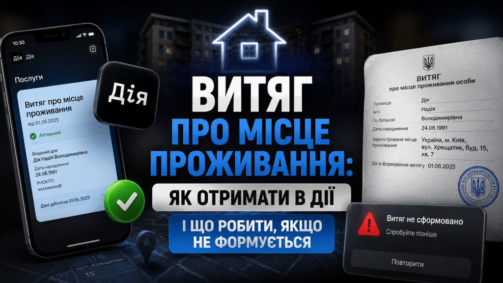 Екран застосунку Дія з послугою витяг про місце проживання
